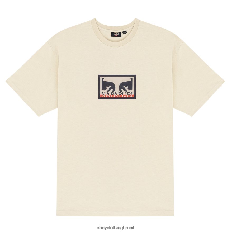 roupas br OBEY X NAPAPIJRI homens camiseta pesada creme J22J4V838