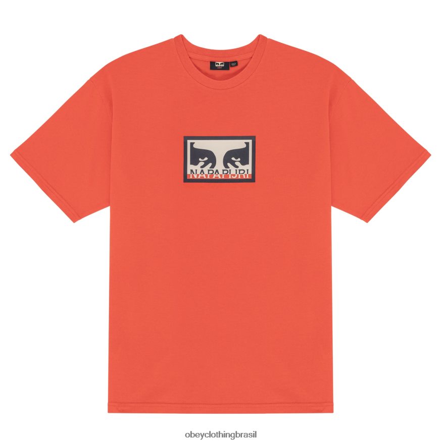 roupas br OBEY X NAPAPIJRI homens camiseta pesada fogo vermelho J22J4V839