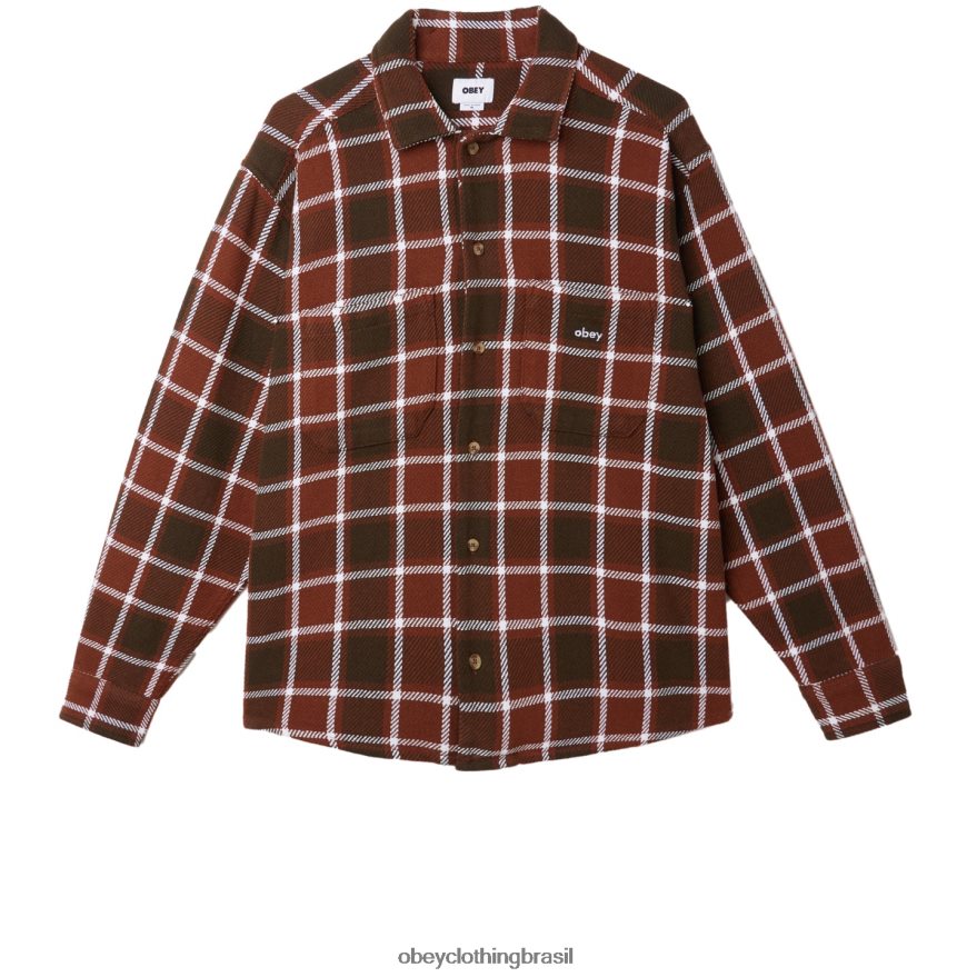 roupas br OBEY homens camisa xadrez do chefão sépia multi J22J4V755