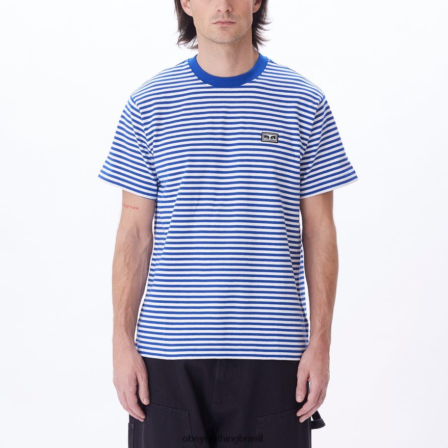 roupas br OBEY homens camiseta com listra de olhos de obras estabelecidas surf azul multi J22J4V796
