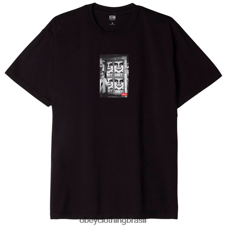 roupas br OBEY homens camiseta orgânica com foto de ícone preto desbotado J22J4V841