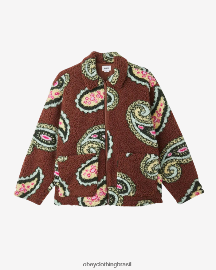 roupas br OBEY homens jaqueta estampada sherpa sépia multi J22J4V829