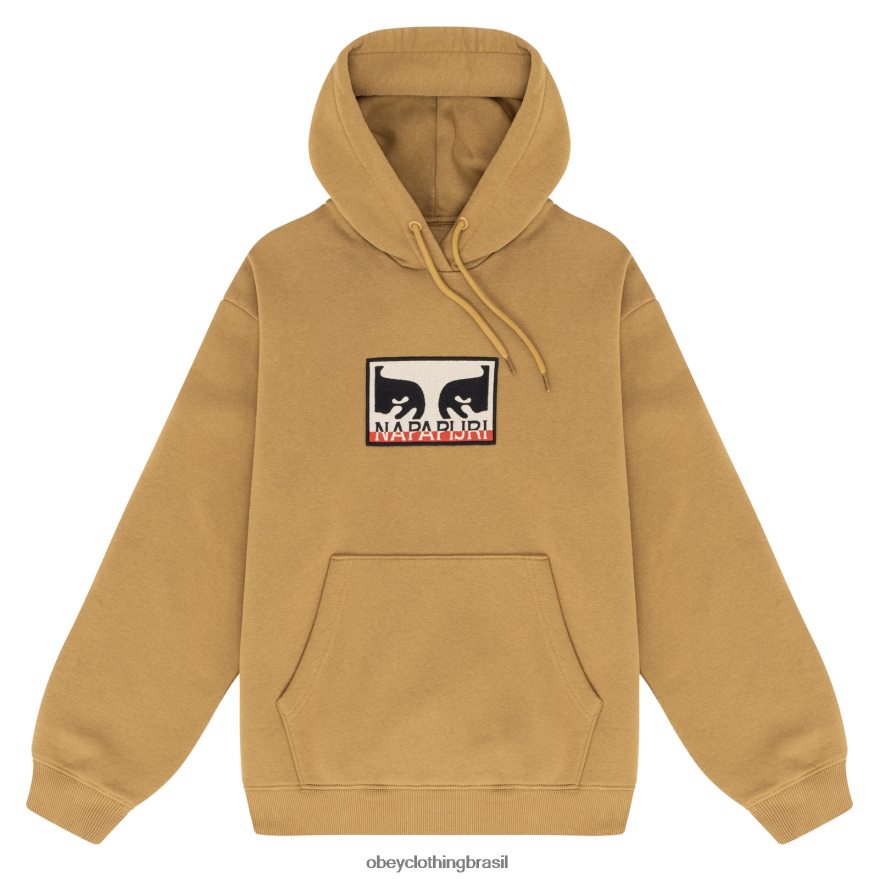 roupas br OBEY X NAPAPIJRI homens capuz pulôver caramelo J22J4V982