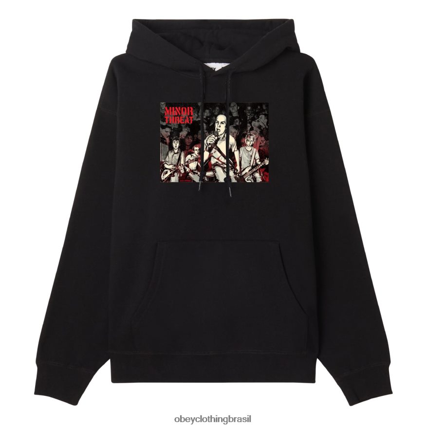 roupas br OBEY homens g.e.f x apenas um capuz de pulôver de ameaça menor preto J22J4V1030