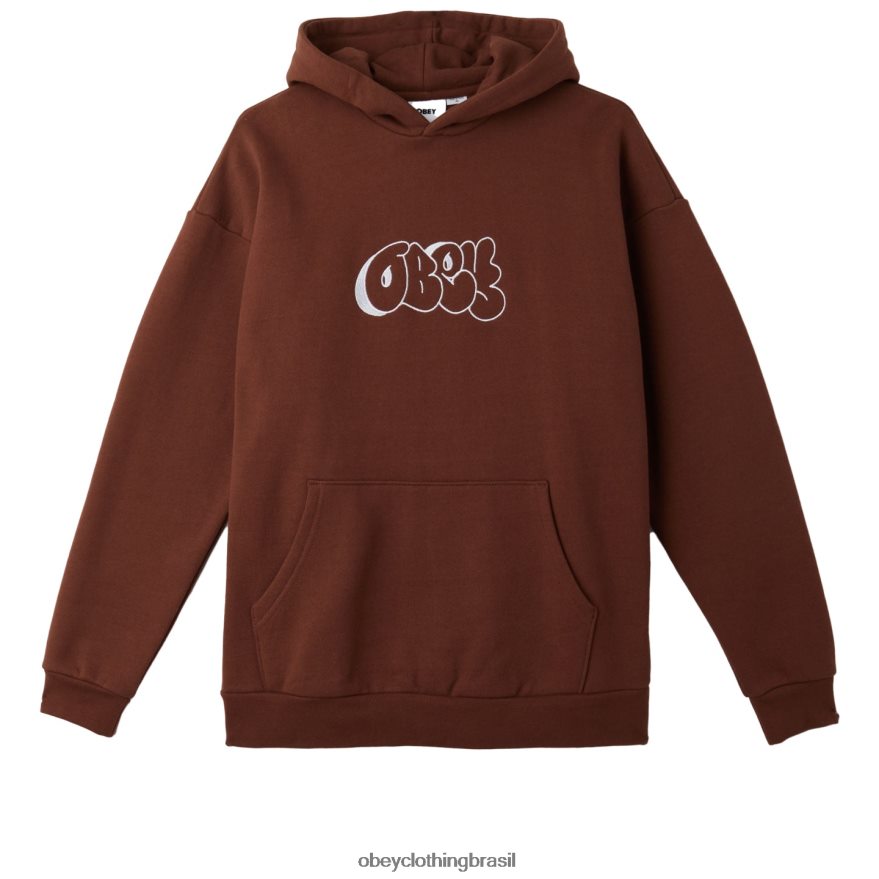 roupas br OBEY homens gravar capuz pulôver extra pesado sépia J22J4V997