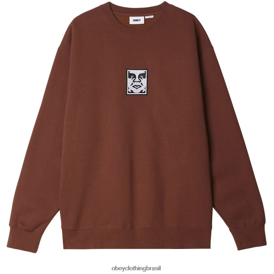 roupas br OBEY homens icon gola redonda extra pesada sépia J22J4V1002