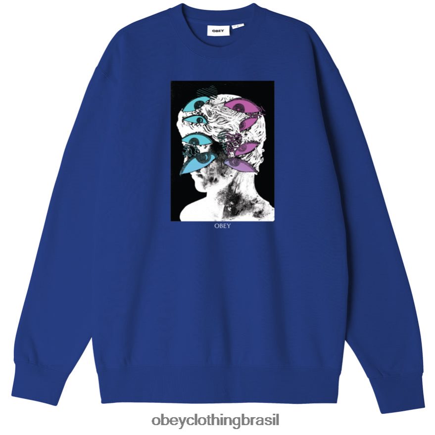roupas br OBEY homens máscara de olhos box fit com gola redonda surfar azul J22J4V1050
