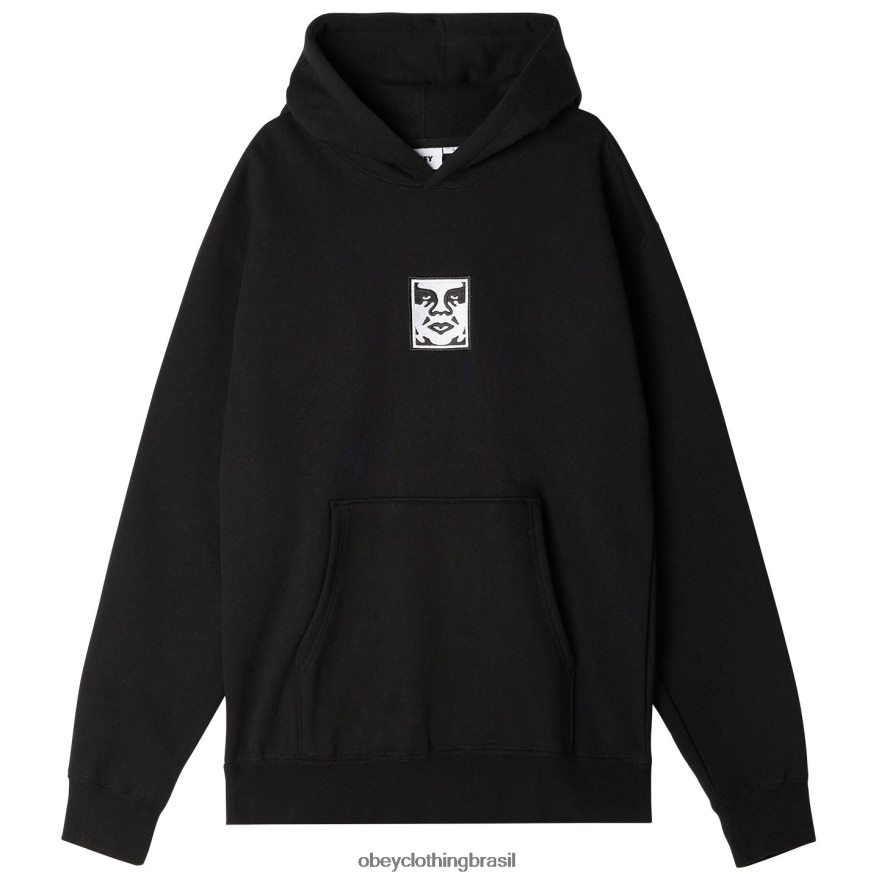 roupas br OBEY homens pulôver com capuz extra pesado ícone preto J22J4V993