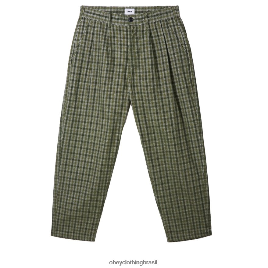 roupas br OBEY homens calça xadrez plissada fubar kombu verde multi J22J4V933