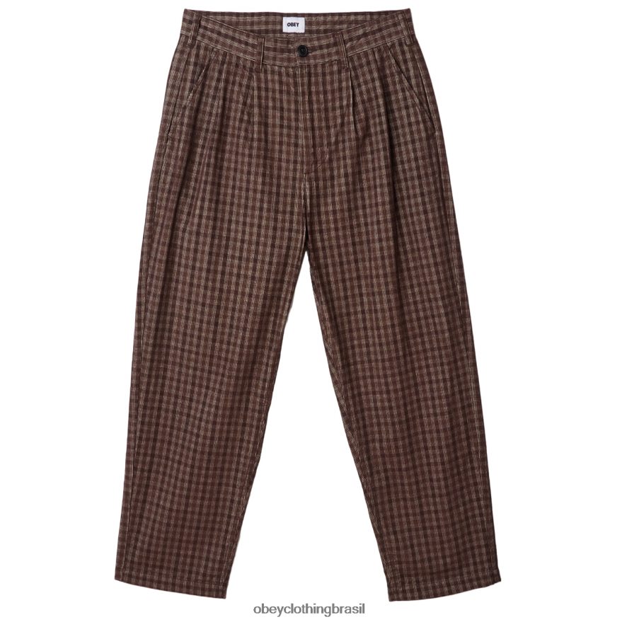 roupas br OBEY homens calça xadrez plissada fubar marrom multi J22J4V932