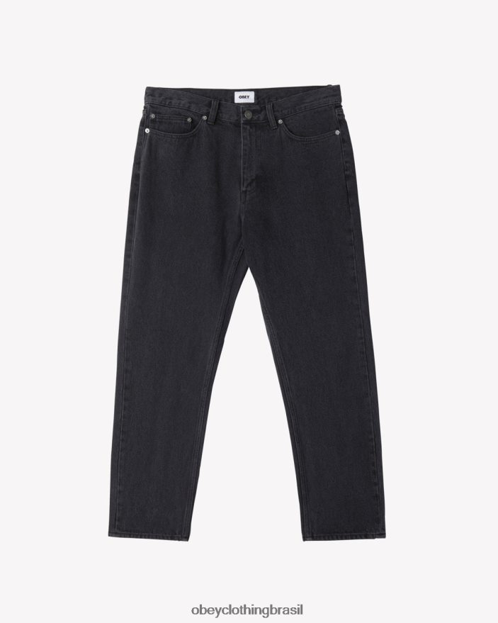 roupas br OBEY homens jeans dobrador preto desbotado J22J4V71
