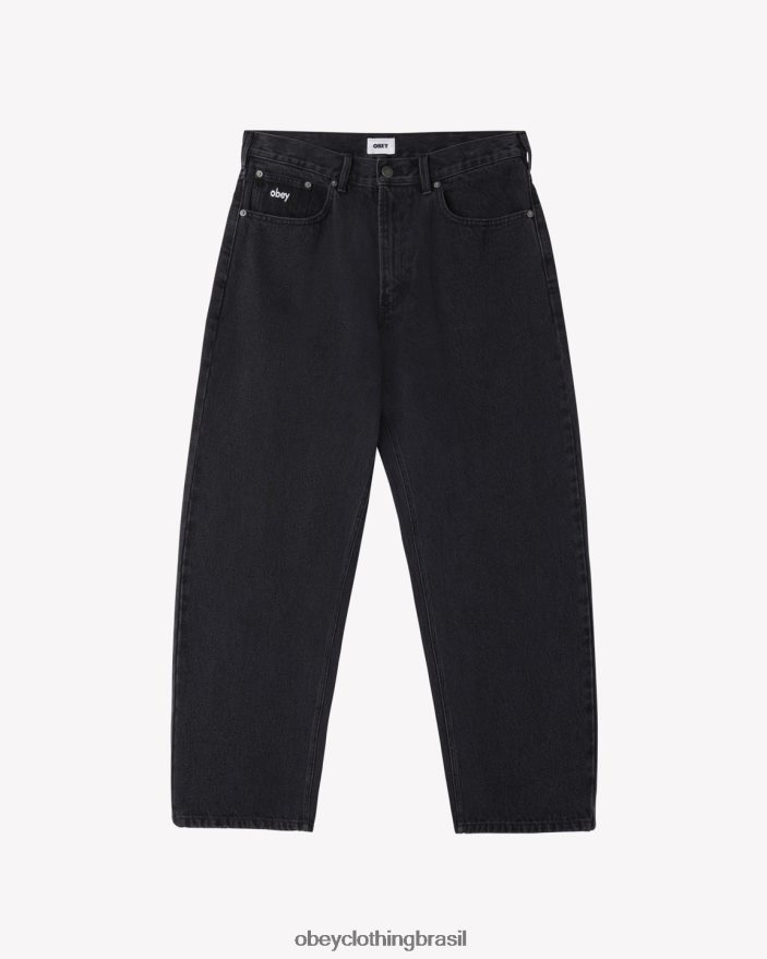 roupas br OBEY homens jeans folgado bigwig preto desbotado J22J4V77