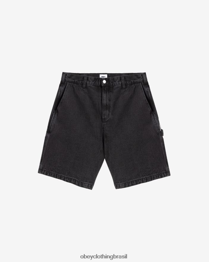 roupas br OBEY homens short jeans de carpinteiro para pintores preto empoeirado J22J4V87