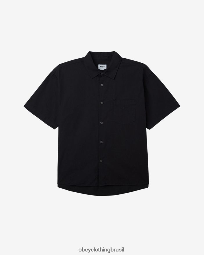 roupas br OBEY homens camisa manchada com pigmento pigmento vintage preto J22J4V146