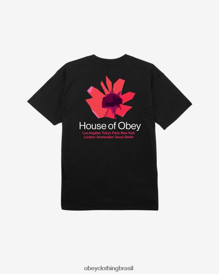 roupas br OBEY homens camiseta clássica casa de floral preto J22J4V307