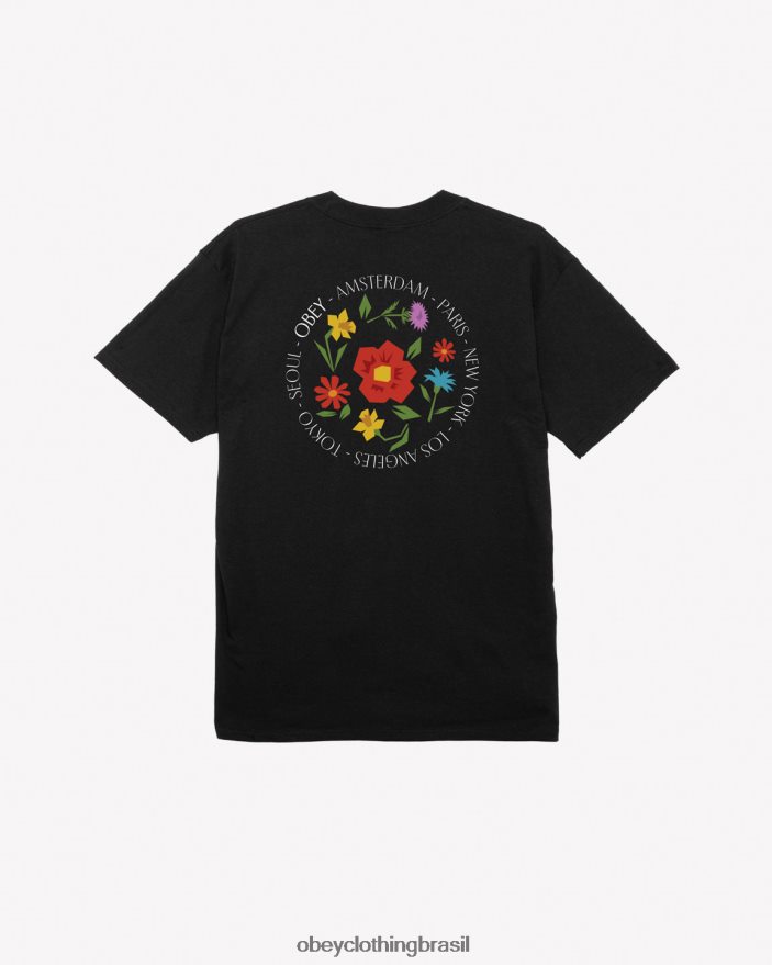 roupas br OBEY homens camiseta clássica com flores da cidade preto J22J4V302