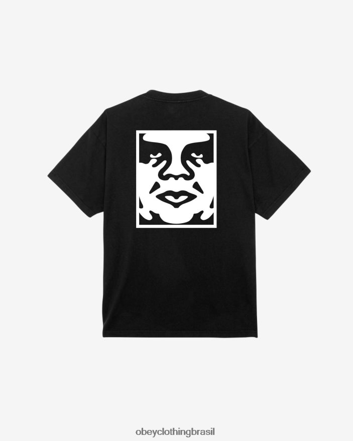 roupas br OBEY homens camiseta peso pesado com ícone ousado preto azeviche J22J4V279