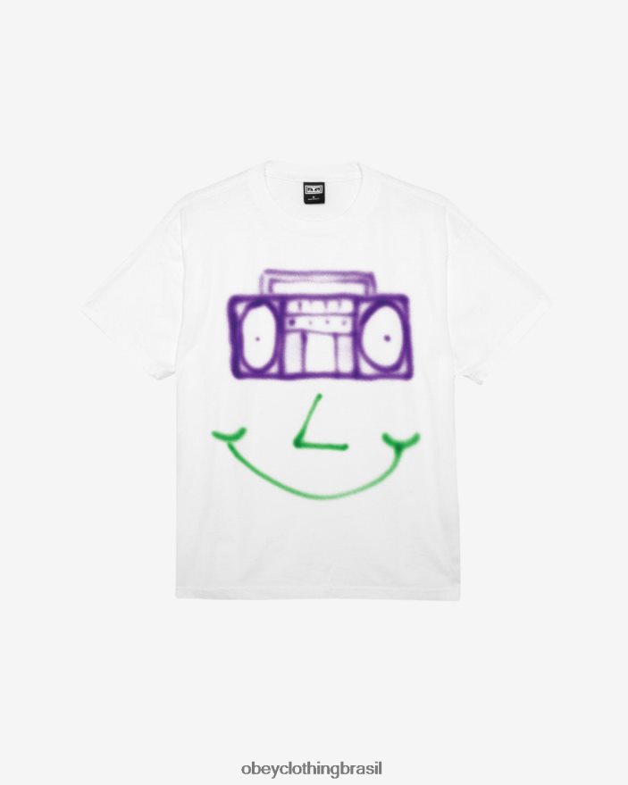 roupas br OBEY homens camiseta peso pesado feliz boombox branco J22J4V398
