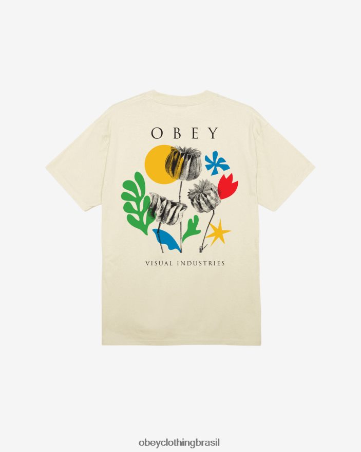 roupas br OBEY homens flores papéis tesoura camiseta clássica creme J22J4V321