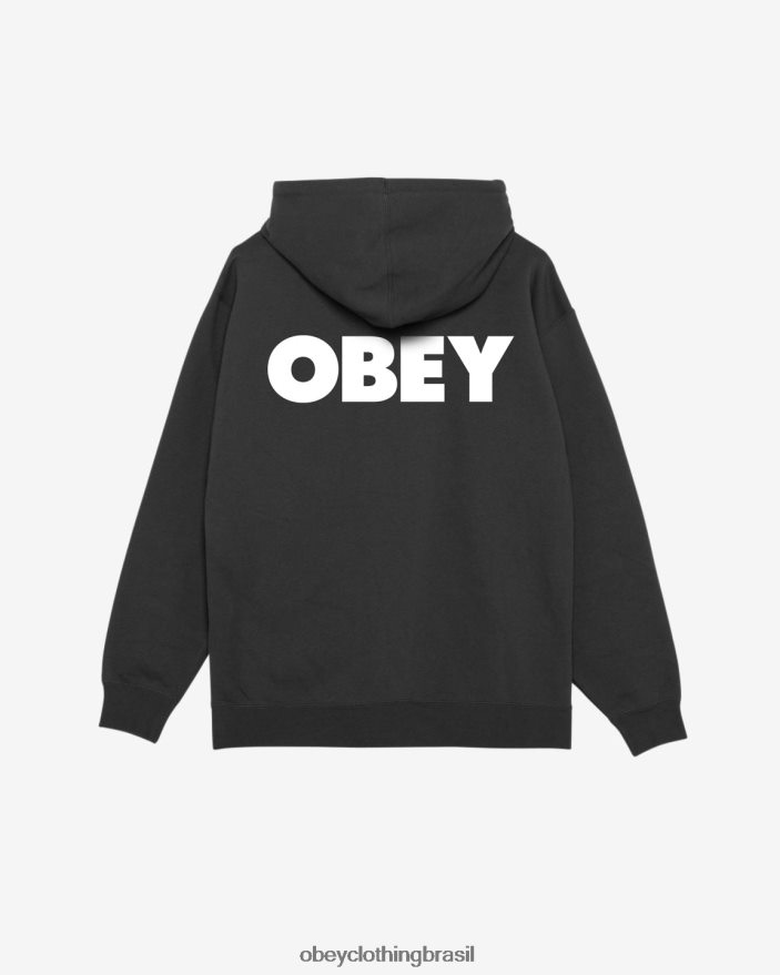 roupas br OBEY homens capuz com zíper pesado e ousado preto J22J4V171