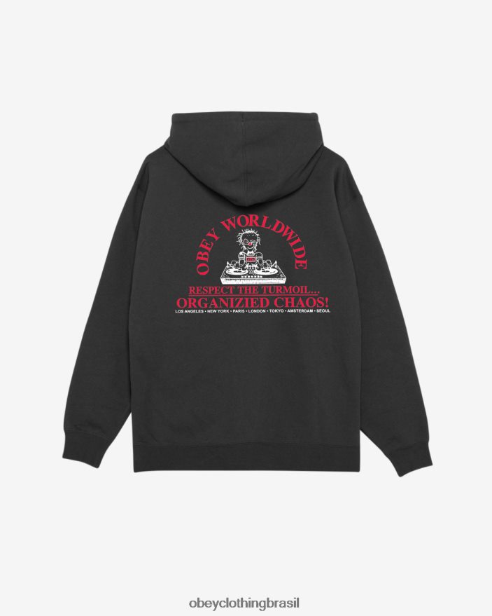 roupas br OBEY homens capuz pesado com zíper caos organizado preto J22J4V159