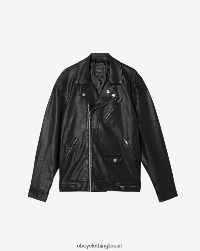 roupas br OBEY homens jaqueta de couro bastardos preto J22J4V258