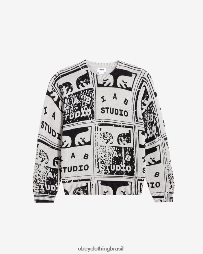 roupas br OBEY homens suéter com pôsteres desbotados urze cinza multi J22J4V265