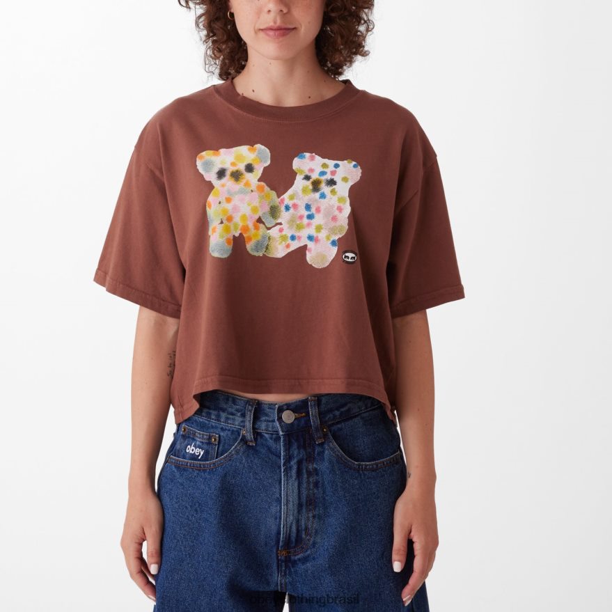roupas br OBEY mulheres camiseta aquarela com ursinhos de pelúcia para o fim de semana sépia J22J4V731