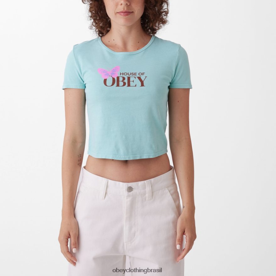 roupas br OBEY mulheres camiseta chloe cropped house of Butterfly turquesa pastel J22J4V734