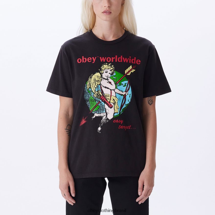 roupas br OBEY mulheres camiseta com corante pigmentado de escolha de alvo fácil querubim preto digital J22J4V744