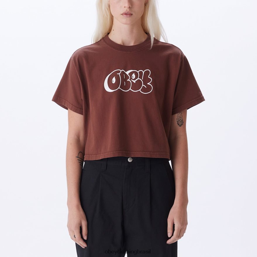 roupas br OBEY mulheres camiseta graffiti para fim de semana sépia J22J4V732
