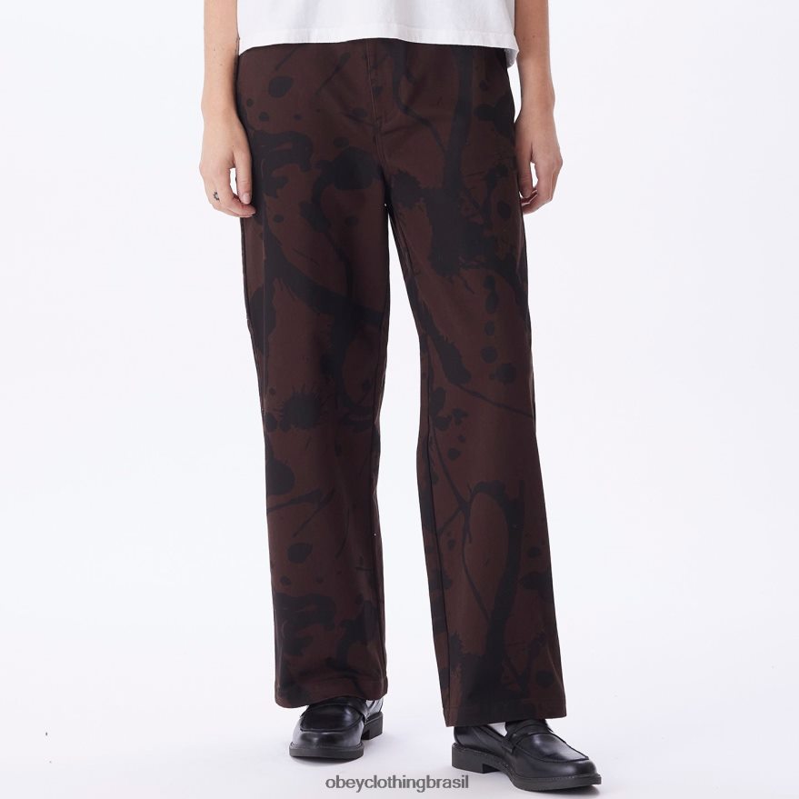 roupas br OBEY mulheres calça de carpinteiro com estampa Brighton java marrom multi J22J4V683