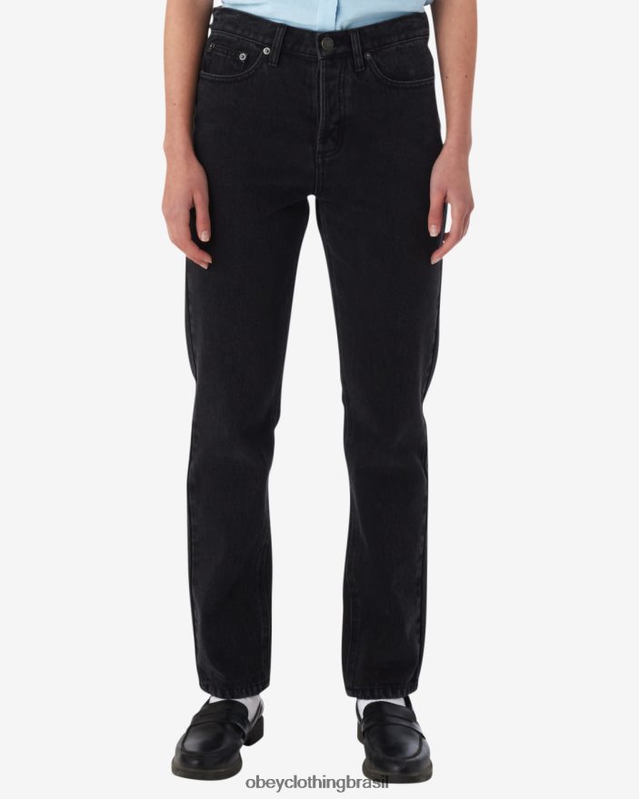 roupas br OBEY mulheres jeans sem esforço preto desbotado J22J4V515