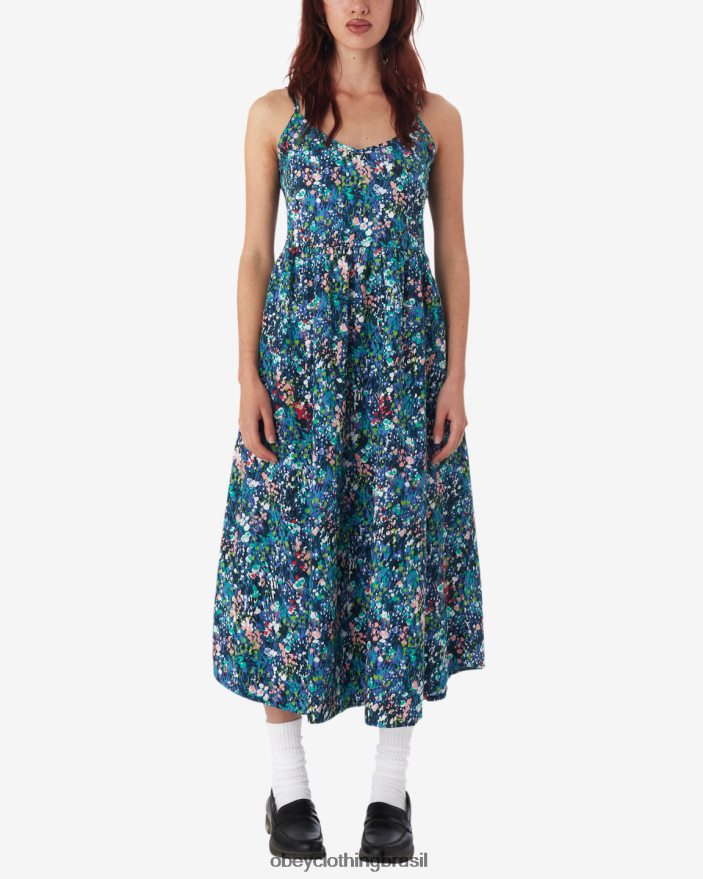 roupas br OBEY mulheres vestido de jardim primavera azul-petróleo multi J22J4V582