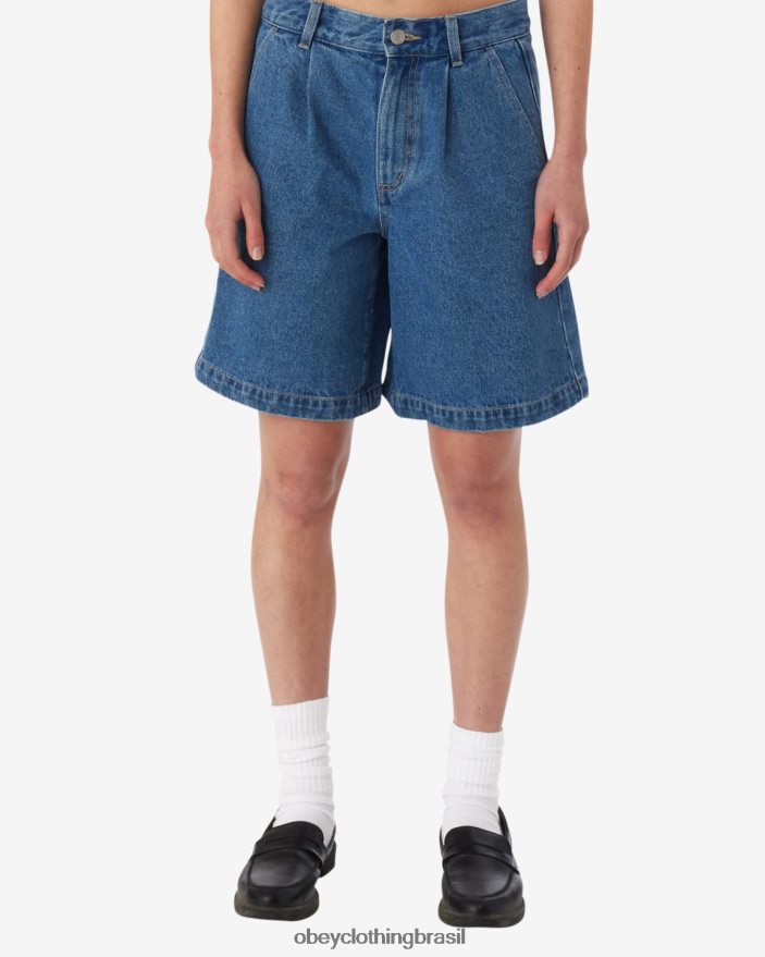 roupas br OBEY mulheres eli curto plissado índigo claro J22J4V541