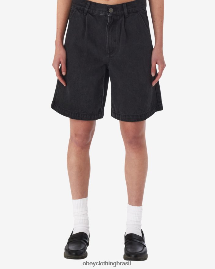 roupas br OBEY mulheres eli curto plissado preto desbotado J22J4V540