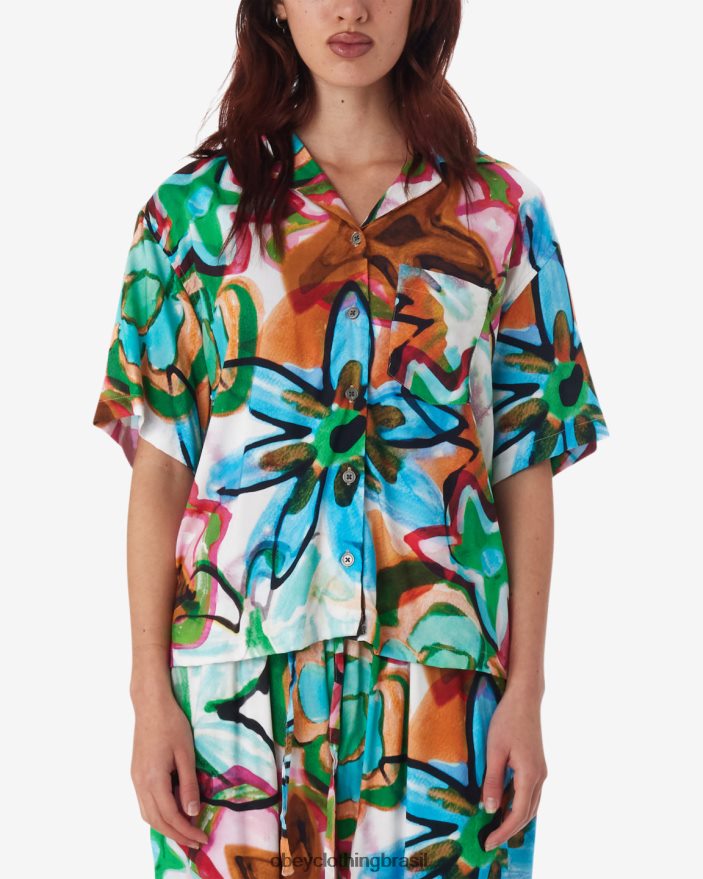 roupas br OBEY mulheres camisa de flor desenhada com marcador água multi J22J4V567