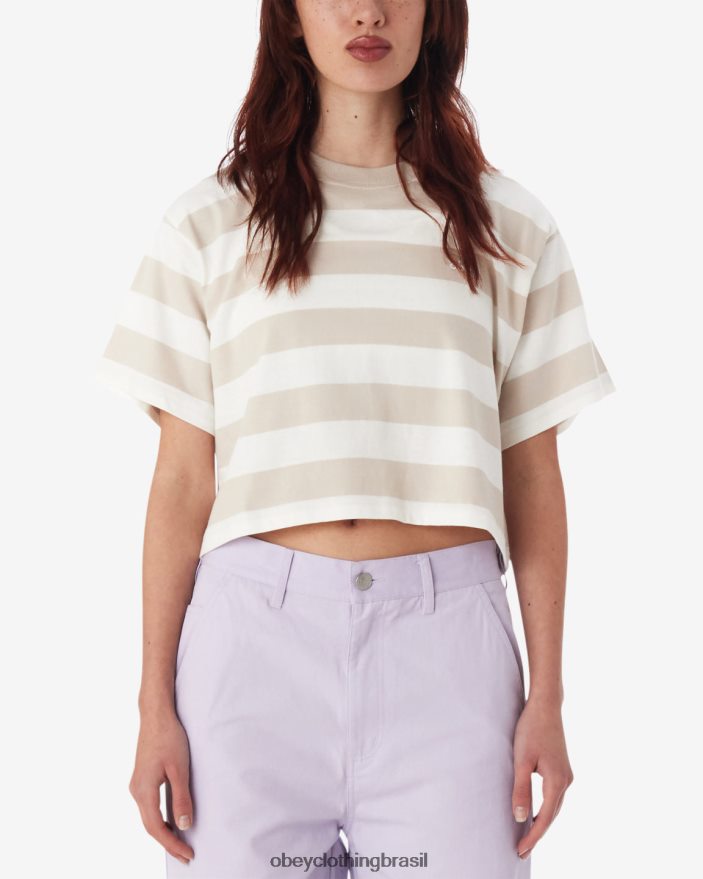 roupas br OBEY mulheres camiseta cropped listrada adams multi cinza prateado J22J4V550