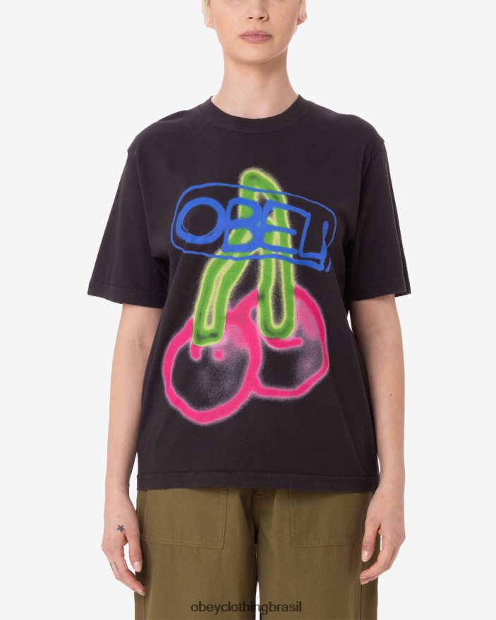roupas br OBEY mulheres camiseta fuzzy com pigmento cereja pigmento preto digital J22J4V612