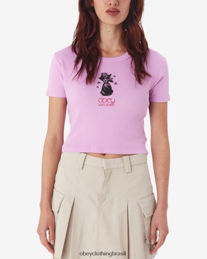 roupas br OBEY mulheres camiseta meio-tom anjo com costela cortada lavanda pastel J22J4V603