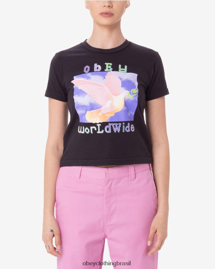 roupas br OBEY mulheres camiseta pomba da paz kaylin preto digital J22J4V607