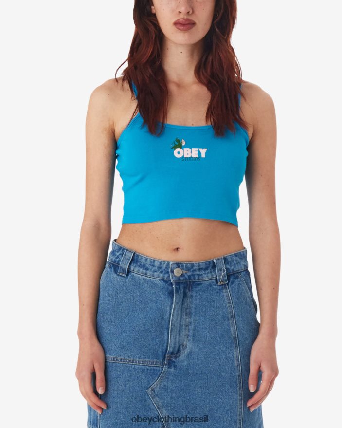 roupas br OBEY mulheres regata cropped com alça espaguete fada sentada Danúbio Azul J22J4V628