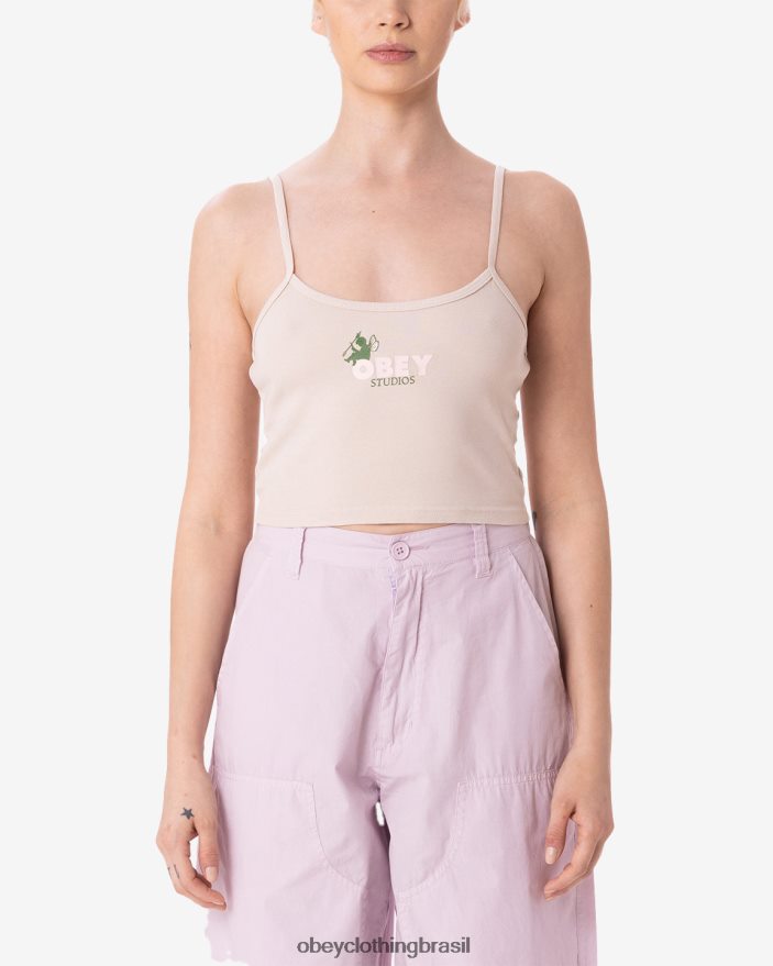 roupas br OBEY mulheres regata cropped com alça espaguete fada sentada argila J22J4V629