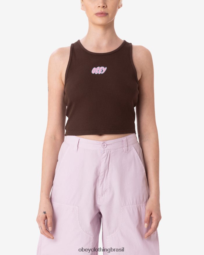 roupas br OBEY mulheres tanque de costela tipo bolha marrom escuro J22J4V623