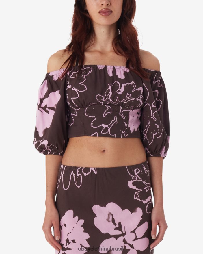roupas br OBEY mulheres top de ombro frio zínia java marrom multi J22J4V577